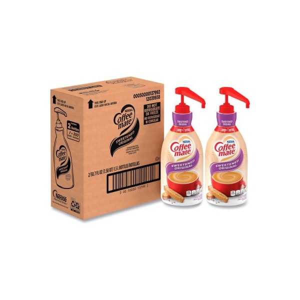 Nestle Coffee mate Liquid Coffee Creamer, Sweetened Original, 1.5 Liter Pump Bottle, 2/Carton NES13799CT - main
